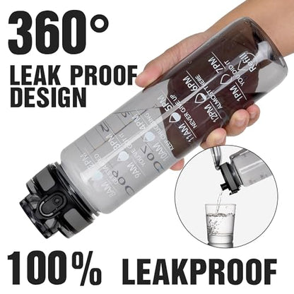 OLDLEY Water Bottle, 32oz Motivational Sports Water Bottle with Time Marker - Times to Drink - Tritan, BPA Free, Wide Mouth Leakproof,Smoke Grey - color: Smoke Grey