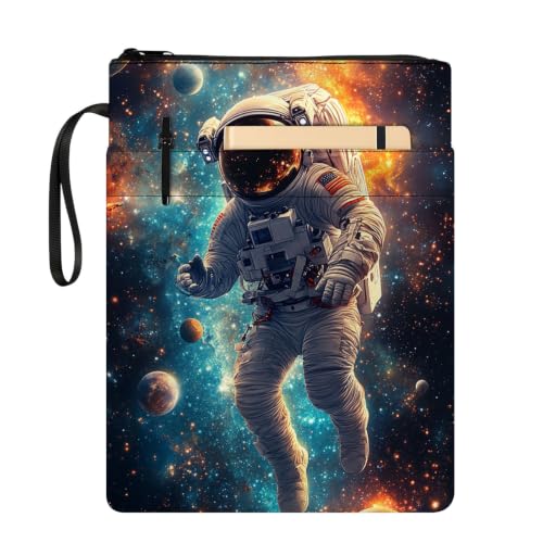 Padded Book Sleeve with Zipper & Front Pocket, Fabric Book Cover | Cosmic Astronaut In Space11.4"x8.7" Washable Canvas Pouch for Hardcovers, Tablets & Reading Accessories - color: Cosmic Astronaut in Space
