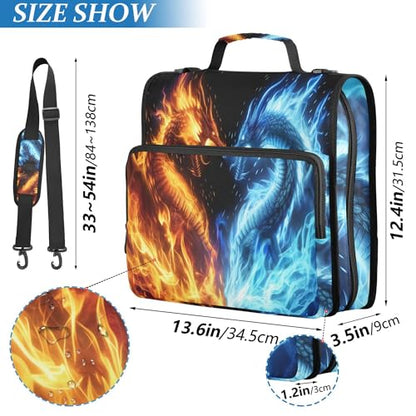 Dragon Zipper Binder with Shoulder Strap, 500 Sheets Capacity, Multiple Pockets 1.5Inch 3 Ring Zipper Binder - color: Dragon