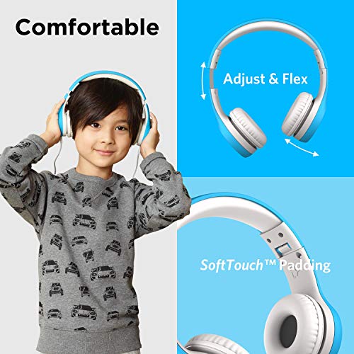 LilGadgets Connect+ Style On-Ear Kids Headphones with Microphone - SharePort Technology, SoftTouch Padding, Detachable Cable, Volume Limiting, Durable & Adjustable - Blue - color: Blue