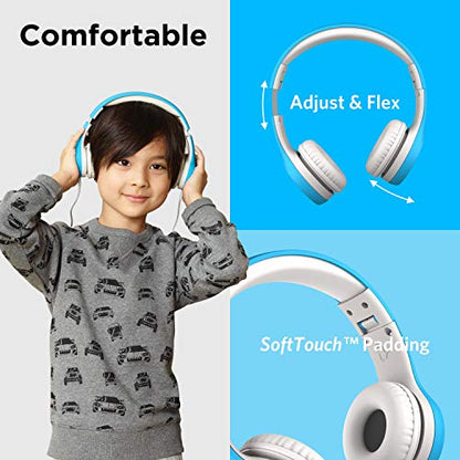 LilGadgets Connect+ Style On-Ear Kids Headphones with Microphone - SharePort Technology, SoftTouch Padding, Detachable Cable, Volume Limiting, Durable & Adjustable - Blue - color: Blue