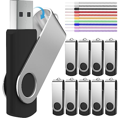 FEBNISCTE Bulk Thumb Drives 256MB Flash Drive Pack of 10 Jump Drives Small | Capacity 256 MB USB 2.0 Memory Stick Multipack Pendrives with Lanyards,Black Portable Swivel Pen Drive for Commercial Gift - color: Black
