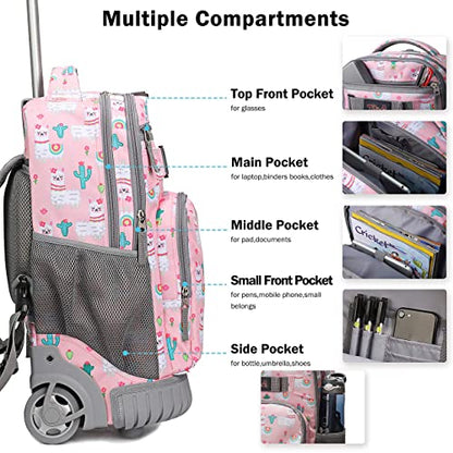 Tilami Rolling Backpack 18 inch Wheeled Laptop Backpack School College Student Travel Trip Boys and Girls, Alpaca - color: Alpaca