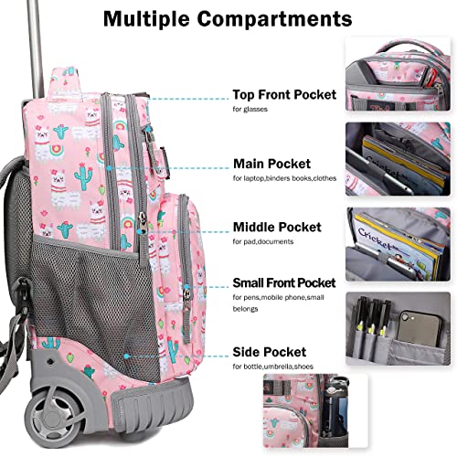 Tilami Rolling Backpack 18 inch Wheeled Laptop Backpack School College Student Travel Trip Boys and Girls, Alpaca - color: Alpaca