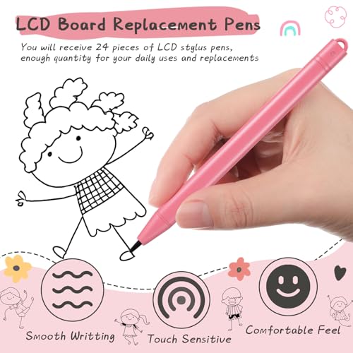 Flutesan 24 Pieces Replacement Stylus Pens LCD Board Pens for LCD Writing Tablet Drawing Pad Memo Message Boards Kids Adults (Pink) - color: Pink