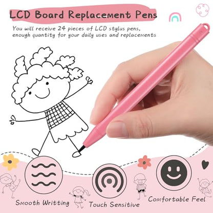 Flutesan 24 Pieces Replacement Stylus Pens LCD Board Pens for LCD Writing Tablet Drawing Pad Memo Message Boards Kids Adults (Pink) - color: Pink