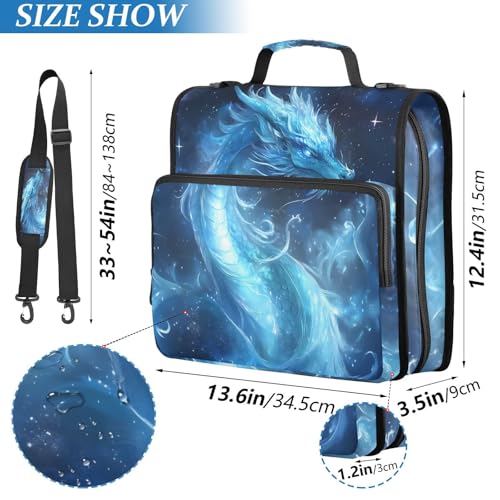 3 Ring Zipper Binder with Shoulder Strap Dragon Galaxy Blue 2 Inch Zippered Binder Bag 500 Sheet Capacity Multi Pockets for School Supplies - color: Multi37