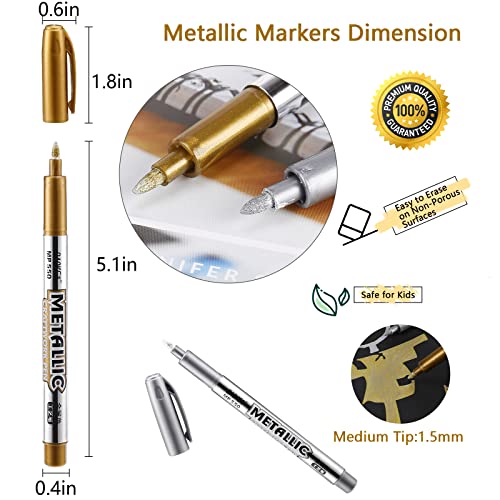 Gold and Silver Marker Metallic, Fine Point Gold and Silver Markers Permanent Metallic for Artist Illustration, Crafts, Gift Card Making, Scrapbooking, Fabric, DIY Photo Album, 8 Count - color: Gold and Silver