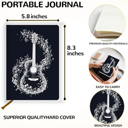 Lovdazzles Pretty Leather Lined Journal Guitar Tab Music Notebook 200 Pages A5 Ruled Journaling Notebooks, for Music Composition Songwriting for Instrument Lovers Musicians Students(5.8 x 8.3) - color: Multi 1709