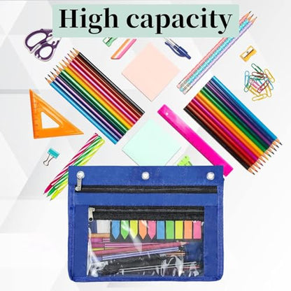YoeeJob 18 Pack 1 Inch Expandable Zipper Pencil Pouches with Clear Window for 3 Ring Binder, Suitable for School & Office（Blue） - color: Blue