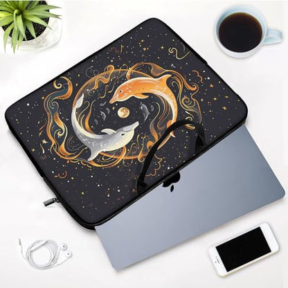 Laptop Sleeve Bag with Handle Computer Protective Soft Cover Case for 14 Inch 13 Inch Laptop,Dolphin Yin Yang - color: Dolphin Yin Yang