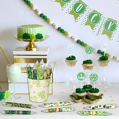 Idealmuzik Green Theme Ballpoint Pens Set of 10 – Shamrock & Lucky Clover Design with Smooth Black Ink – Inspired Pens for Office, Home, Party Favors, and Gifts - style: St. Patrick's Day