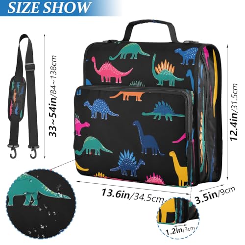 3 Ring Zipper Binder With Shoulder Strap Documents Storage Organizer Animal Dog - color: Dinosaurs Pattern