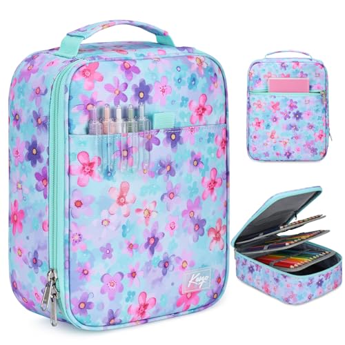 Kasqo Large Pencil Case, 60-80 Pens 54-Slot Marker Organizer with Top Handle, Water Resistant Art Supply Pouch for Girls Women Students Artists School Office College, Pastel Floral - color: Pastel Floral