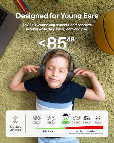 Belkin SoundForm Mini - Wireless Bluetooth Kids Headphones, 30H Battery, 85dB Safe Volume Limit, Built-in Microphone - Toddler On-Ear Earphones for iPhone, iPad, Fire Tablet, Ideal for School - Black - color: Black, style: Wireless (USB-C)