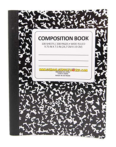 100 Sheet Composition Notebooks - School Supply Boxes - 5 Wide Ruled Writing Notebooks - 1 Black, 1 Red, 1 Green, 1 Blue, and 1 Yellow (Wide Ruled) - style: Wide Ruled