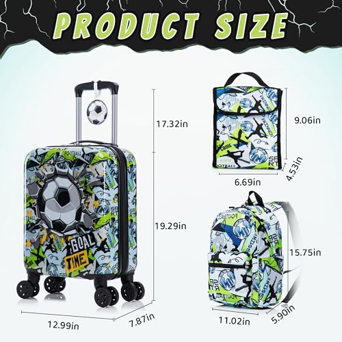 16’’ Kid’s Luggage Set with Spinner Wheels, Hardside with Suitcases,6 Piece | Carry on Luggage, Travel Rolling Luggage Airline Approved Suitcase Set with Spinner Wheels Girls Boys - color: Soccer