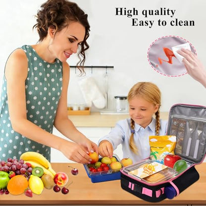 Lunch Box Containers for Adult Youth Work Office School Snack Picnic,Lunch Bag Tote for Women Kid Girl,Cute Lunch Purse Insulated with Water Bottle Holder Handheld Shoulder Strap Black Pink S - color: 12 Black-Pink S