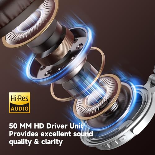 OneOdio Bluetooth Over Ear Headphones, 110 Hrs Wireless/Wired Stereo Sound Foldable Headsets with Deep Bass 50mm Neodymium Drivers for PC/Phone/Tablet - Studio Wireless Pro C, Silver - color: Silver