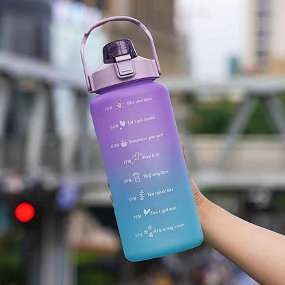Large Motivational Water Bottle with Straw Time Marker BPA Free for Sport and Fitness (64 Oz/Half Gallon) (cyan-blue-purple)