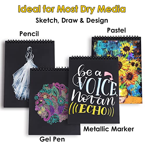 Dyvicl Black Paper Sketchbook 9"x12", 90 lb/150 GSM, 35 Sheets, Spiral Black Sketch Pad Drawing Paper for Pencil, Pastel, White Ink Gel Pen, Charcoal, Chalk, Metallic Marker, Paint Pen - size: 9 x 12 inches