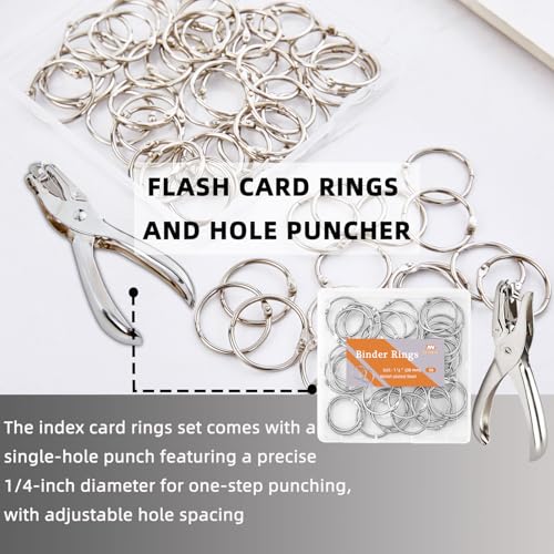 NEEWAY 50pcs Loose Leaf Binder Rings 1 1/5 Inch, Book Rings with Single Hole Puncher, Metal Ring for Index Cards, Metal Paper Ring