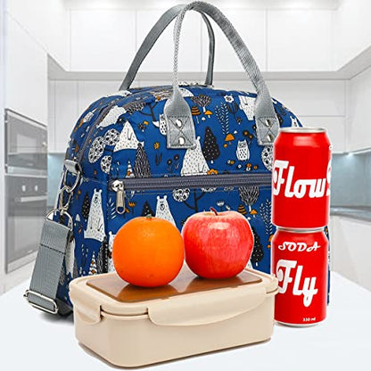 FlowFly Insulated Lunch Bag With Shoulder Strap for Women, Men, and Kids, Large and Reusable, Handle, Freezable Work and School Travel Tote and Meal Prep Organizer,Owl - color: Owl