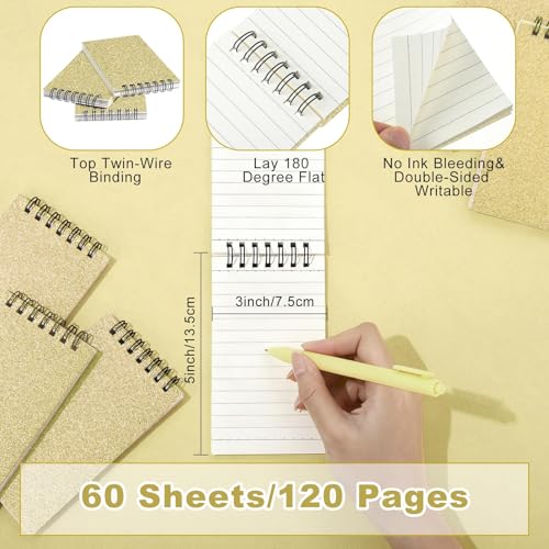 Tenceur 18 Pcs Pocket Notebook Small 3x5 Inch Glitter Gold Top Spiral Notepads Bound Notebook with Lined 120 Pages Mini Memo Pads for Office College Nurse Essentials Back to School Gift - color: Glitter Gold