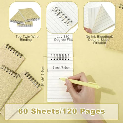 Tenceur 18 Pcs Pocket Notebook Small 3x5 Inch Glitter Gold Top Spiral Notepads Bound Notebook with Lined 120 Pages Mini Memo Pads for Office College Nurse Essentials Back to School Gift - color: Glitter Gold