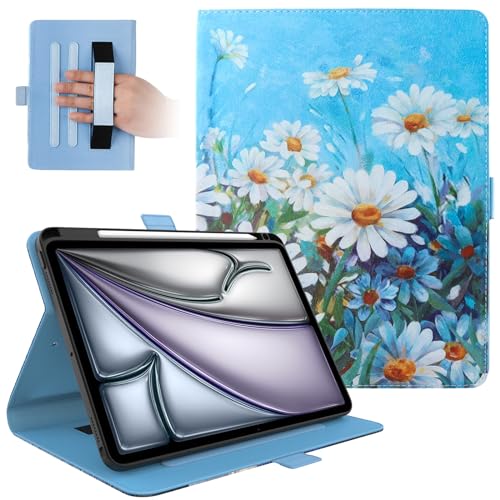 Dteck for iPad Air 13-inch Case 2024,iPad Case 12.9 inch Pro 6th/5th/4th/3rd Gen 2022/2021/2020/2018,Premium PU Leather Folio Stand Cover with Pencil Holder Auto Wake/Sleep Protective Cases,Daisy - color: 01 Daisy