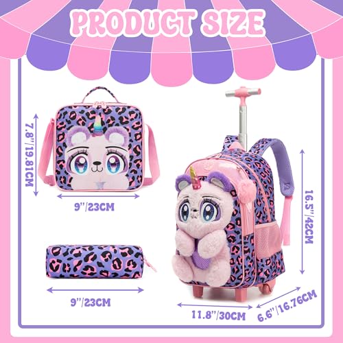 Meetbelify Rolling Backpack for Girls Backpack with Wheels for Elementary Student Kids School Bag with Lunch Box Pencil Case for Girls Ages 6-8 Years Old - color: Purple