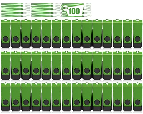AGECASH 1GB USB Flash Drive 100 Pack Bulk USB Thumb Drive Green Swivel USB 2.0 Flash Drives Memory Stick 1GB USB Drive Pack of 100 Pen Drive Jump Drive Multipack for Data Stroage and Backup - color: 100PCS(Green), size: 1GB