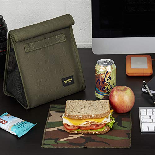 2nd Childhood Insulated Lunch Bag for Men, Durable & Reusable, Green | Slim lunch bag with carry handle, two mesh side pockets and a back slip pocket; insulated liner keeps food cool - color: Green