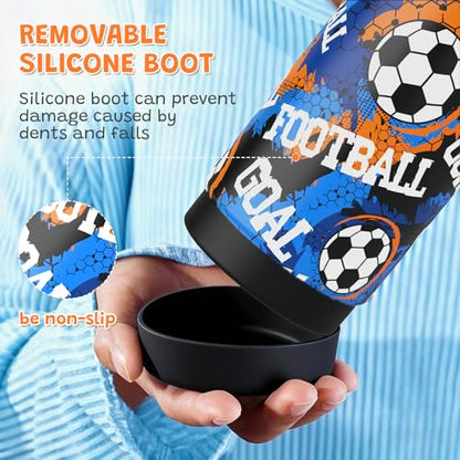 Boys Soccer Water Bottle for School，Kids 18 oz Insulated Stainless Steel Cup with Straw, Double-Wall Vacuum Leakproof - color: C9.Soccer