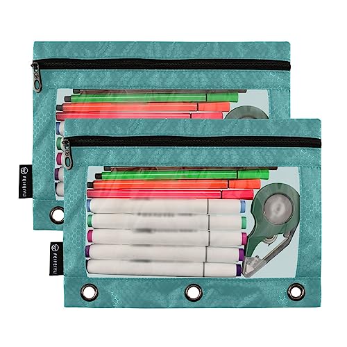 Dark Teal Pencil Pouch for 3 Ring Binder Pencil Pouches with Zippers Clear Window Binder Pockets Pencil Bags for Office Daily Work 2 Packs - color: Dark Teal