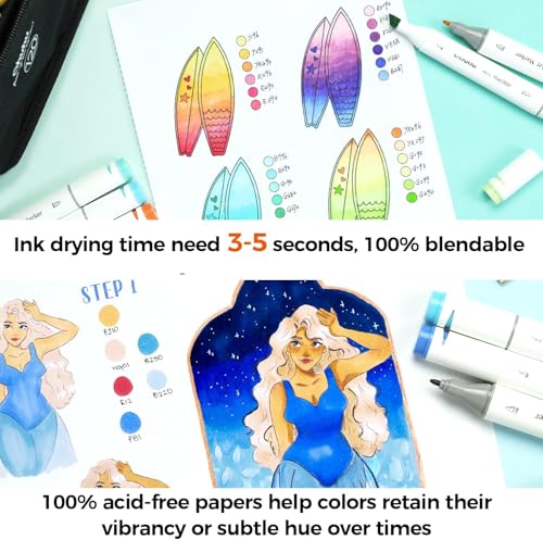 Ohuhu Double-Sided Marker Pad Art Sketchbook Bleedproof - 8.3"x8.3" Square Paper Size - 90 LB/150 GSM Smooth Drawing Paper - 60 Sheets/120 Pages, Spiral Bound Sketching Book for Alcohol Markers - size: 8.3" x 8.3"