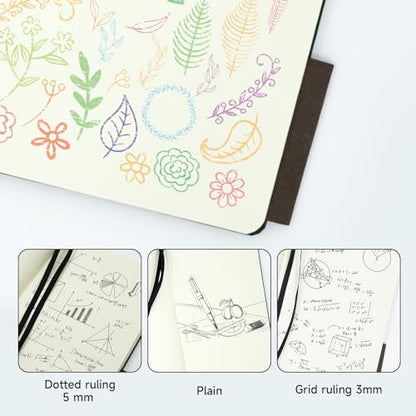 A6 Leather Hardcover Notebook - 2Pack 192 Pages Thick 100GSM Paper, Dotted/Grid/Blank, with Elastic Band & Inner Pocket for Writing, Sketching, Journaling (Yellow) - color: Yellow, size: A6