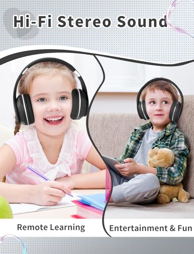 Bluetooth Kids Headphones,Wireless Kids Headphones Over Ear with Microphones,Stereo Sound ,10H Playtime, Foldable&Adjustable Children Headphone,Bluetooth Headset for Adults,School (Black) - color: Black