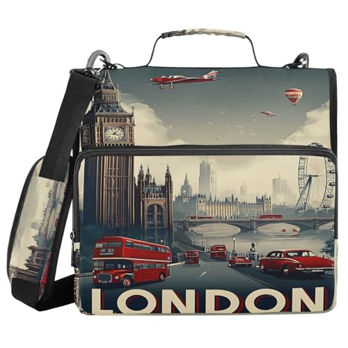 3 Ring Zipper Binder London City Landscape Binders Bag with Shoulder Strap 500 Sheets Paper Organizer Trapper Keeper Documents Storage File Folder for School Office - color: A2845