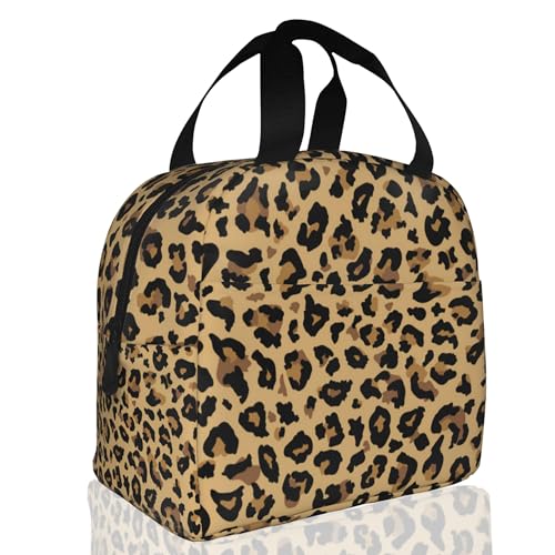 Leopard Print Brown Lunch Box,Insulated Lunch Bag for Girls Boys,Reusable Lunch Box for Kids Adults School Student Work Picnic Travel - color: Leopard Print Brown