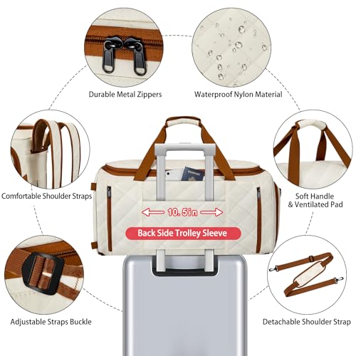 Convertible Garment Bags for Travel - Carry on Garment Duffle Bag with Backpack Straps for Men Women, 4 in 1 Large Travel Duffel Bags with Shoes Compartment Hanging Suit Dress Weekender Bag 3pcs Set - color: D3-Beige
