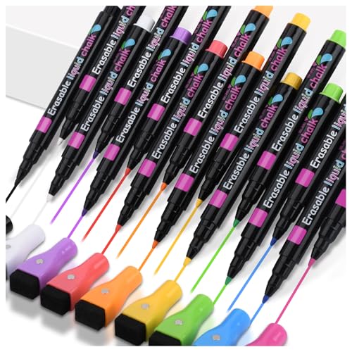 16 Pack Magnetic Wet Erase Markers, Liquid Chalk Markers Ultra Fine Tip for Acrylic Calendar, Whiteboard Marker with Erasers Cap for Planning Board, Clear Glass, Low Odor Fine Tip Wet Wipe Pens - style: Fine Tip-16 pack