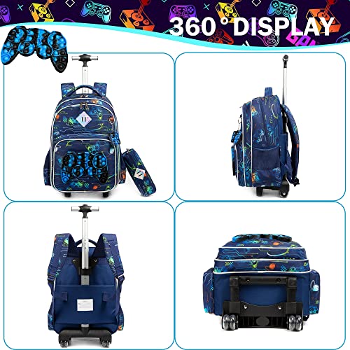 Meetbelify Rolling Backpack for Boys with Wheels Kids Travel Suitcase Laptop Luggage with Lunch Box Set for Boys Age 6-8 - color: 02 Game