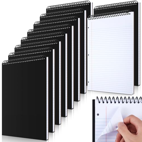 MotiMind 10 Pack 8.5" x 11" Top Spiral Notebook with 3 Hole Punched Legal Pads College Ruled Notepad 50 Sheets Hard Cardboard Paper Wirebound Notepad for Office School Business (White) - color: White