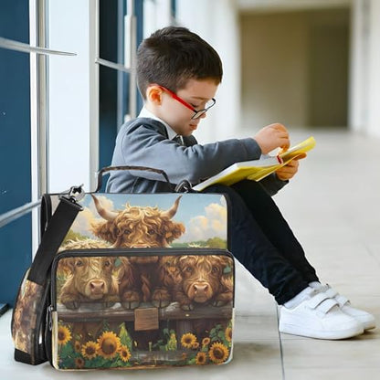 3 Ring Zipper Binder Sunflower Highland Cow Binders Bag with Shoulder Strap 500 Sheets Paper Organizer Trapper Keeper Documents Storage File Folder for School Office - color: A1190