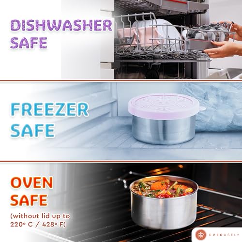 Everusely - Stainless Steel Containers with Lids - Set of 6, Bright Collection - Leakproof Stainless Steel Food Containers - Nesting Snack Holders - Metal Lunch Box - Portable & Reusable Meal Kit - color: Pack of 6