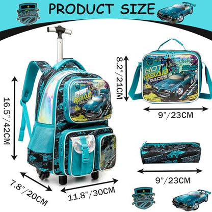 Meetbelify Kids Rolling Backpack with Wheels for Boys Rolling Backpacks with Lunch Box for Elementary School Students 3 in 1 Travel Luggage Suitcase for Boys Age 8-10 - color: Boy 04