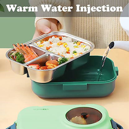 3 Compartments Bento Lunch box with Soup Bowl, Insulated Lunch Bag and Portable Utensils, Stainless Steel Camera Lunch Containers，Leak Proof Bento Box for Kids Adults Men Women… - color: 900ml-Green