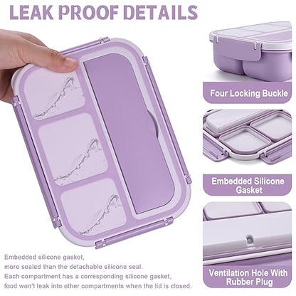 Bento Box Adult Lunch Box, Lunch Containers for Kids Girls Boys with 4 Compartments, Lunchable Food Container with Utensils, Sauce Jar, Muffin Liners, 40 Oz/5 Cup, Microwave Safe, Lavender - color: Lavender