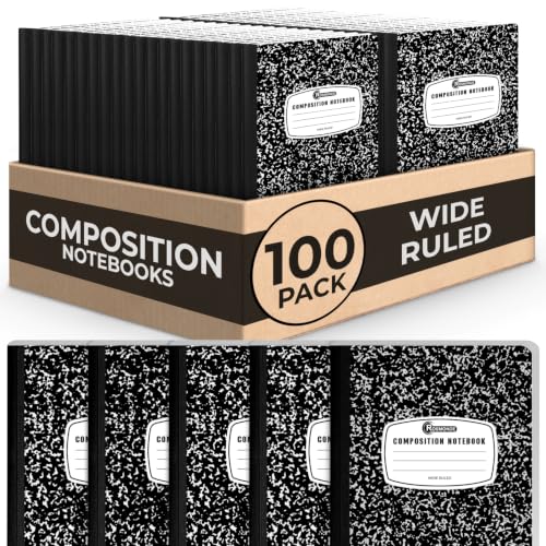 Rosmonde 100 Pack Composition Notebooks Bulk Wide Ruled, Bulk Black Marble | Bulk Office Notebooks, 200 Pages (100 Sheets), 9-3/4 x 7-1/2, Hard Cover, Bulk Notebooks for Office & School Supplies - size: 100 Pack, style: Black Marble